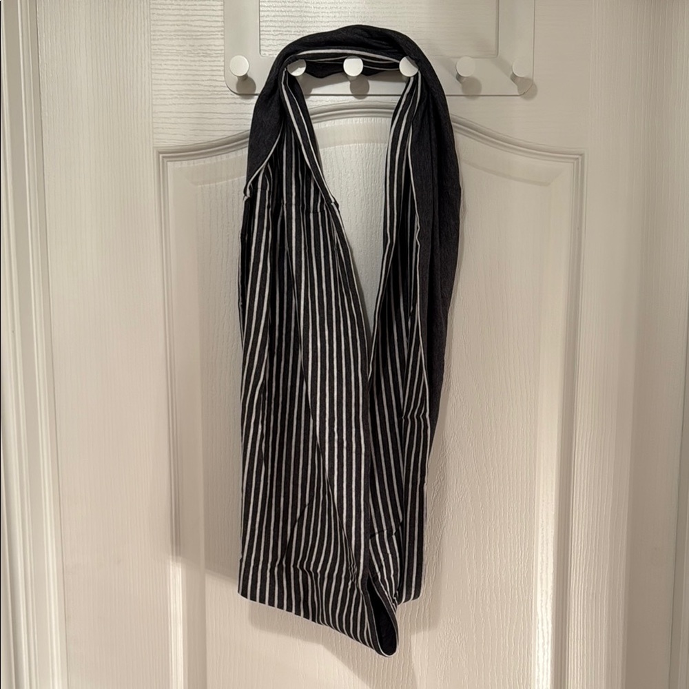 Grey and White Striped Scarf - Reversible